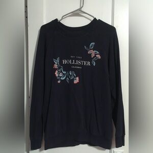 California Hollister Women Navy Dark Deep Blue Floral Design Crew Neck Sweater S
